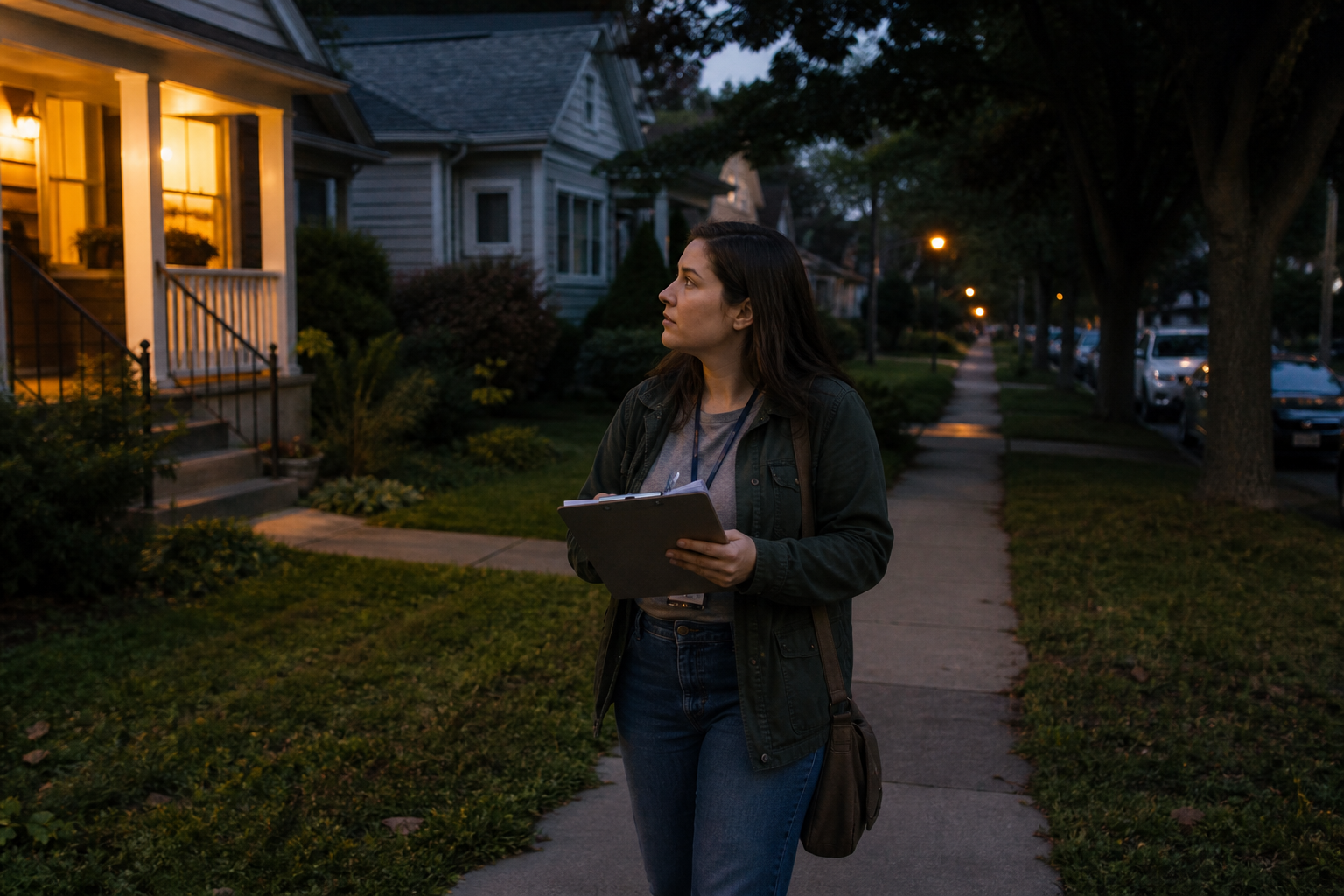 Volunteers walking a neighborhood with clipboards